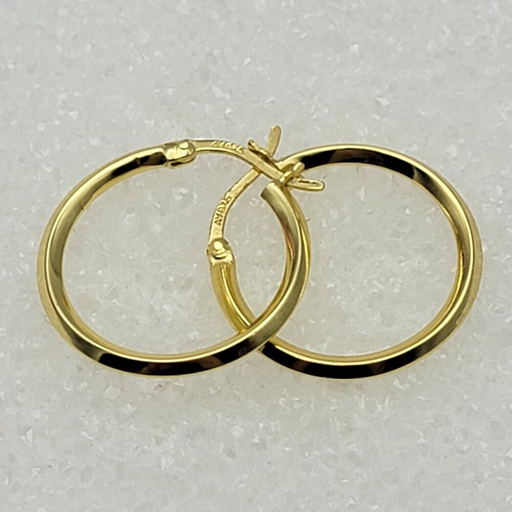 AV 925 Sterling Silver Gold Vermeil Hoop Earrings 26mm Latch-Back Lever-Back - Picture 7 of 8